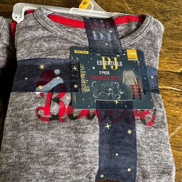 Essentials Kids 2-Piece Gray and Red Pajama Set 12month - Picture 4 of 4